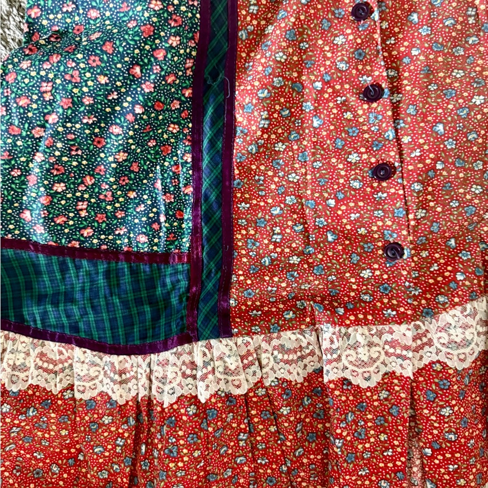 VTG GUNNE SAX Jessica’s Gunnies Floral/plaid Patch Skirt Lace Trim.size 9 - Picture 9 of 12